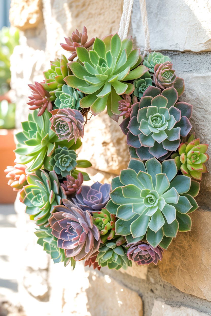 Live Succulent - 25 Elegant Valentine's Day Wreath Ideas