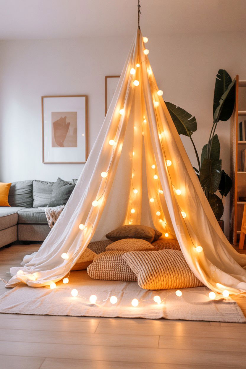 Living room blanket fort - 25 Inexpensive Valentine's Day Ideas