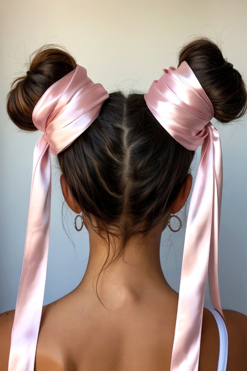 Loc Space Buns Pink Ribbon - 25 Valentine's Day Loc Hairstyle Ideas