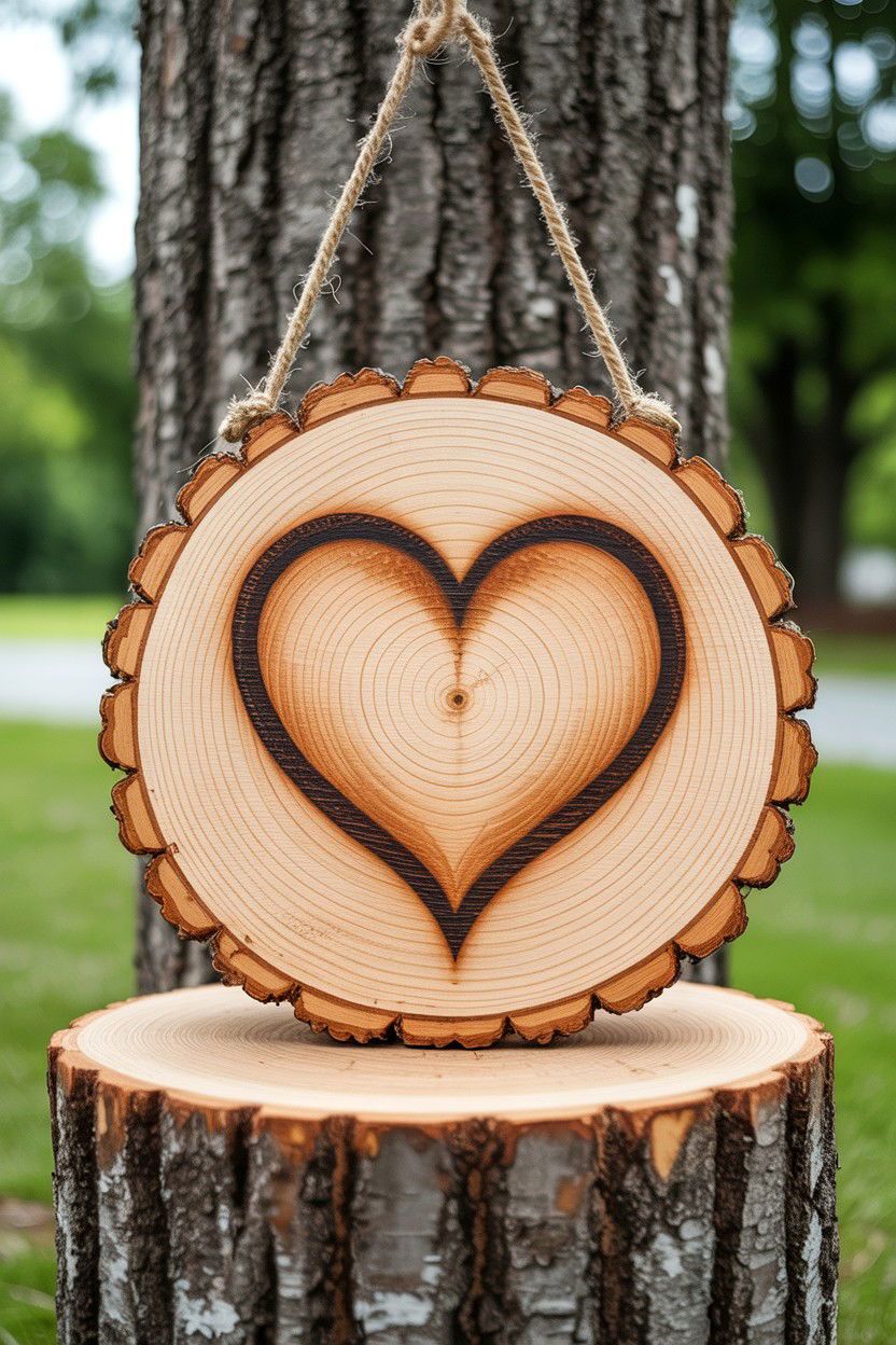 Log Slice Art - 25 Rustic Valentine's Day Sign Ideas