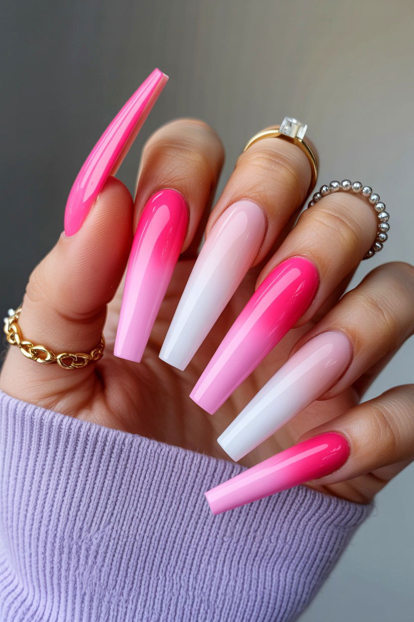 Long Coffin Ombre Nails - 25 Ombre Valentine's Day Nail Ideas