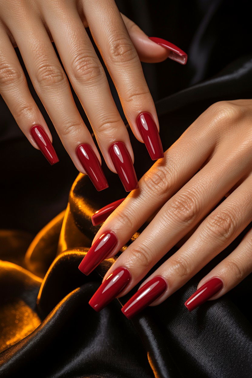 Long Coffin Red Nails - 25 Gel Valentine's Day Nail Ideas