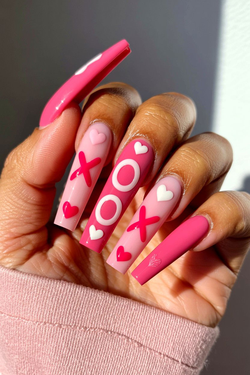 Long Coffin Valentine Nails - 25 Valentine's Day Nail Art Ideas
