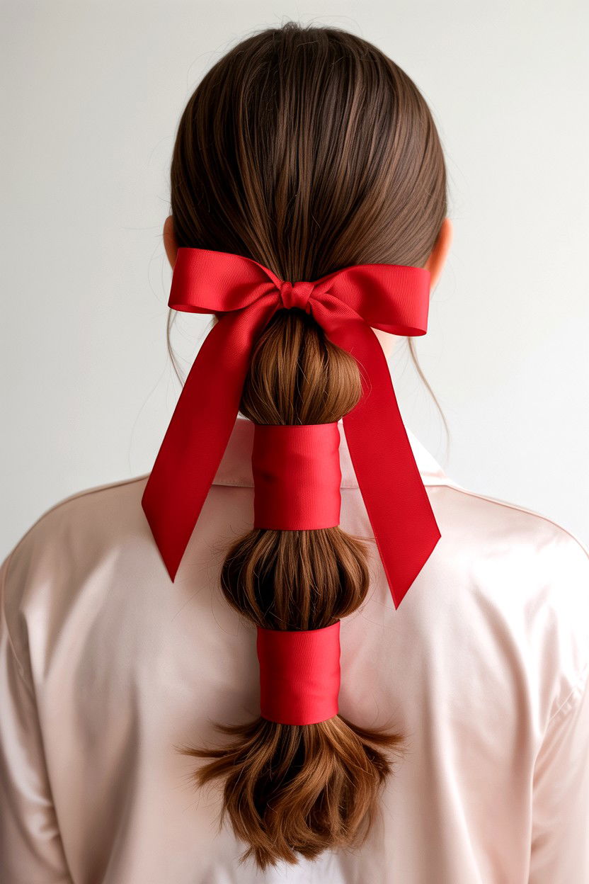 Long Hair Ribbon Wrap - 25 Valentine's Day Bow Hairstyle Ideas