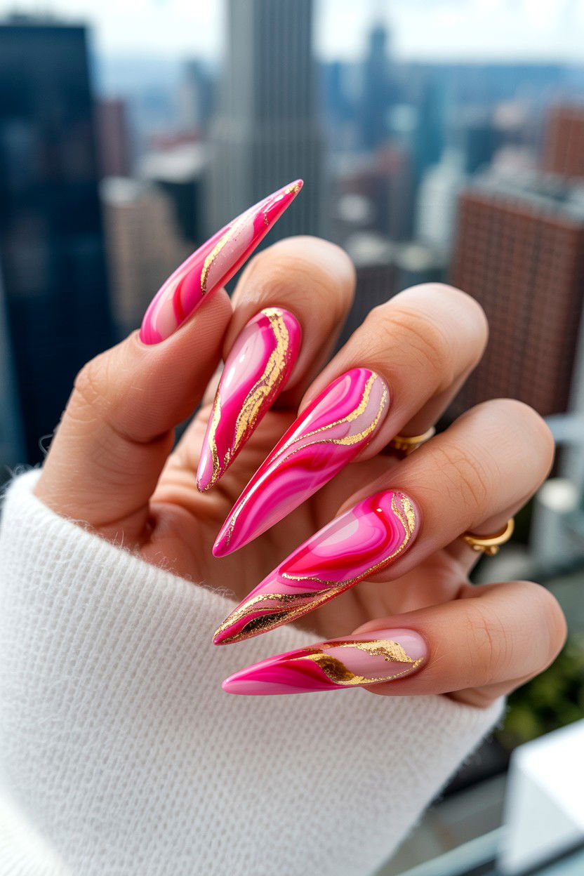 Long Marble Nails - 25 Marble Valentine's Day Nail Ideas