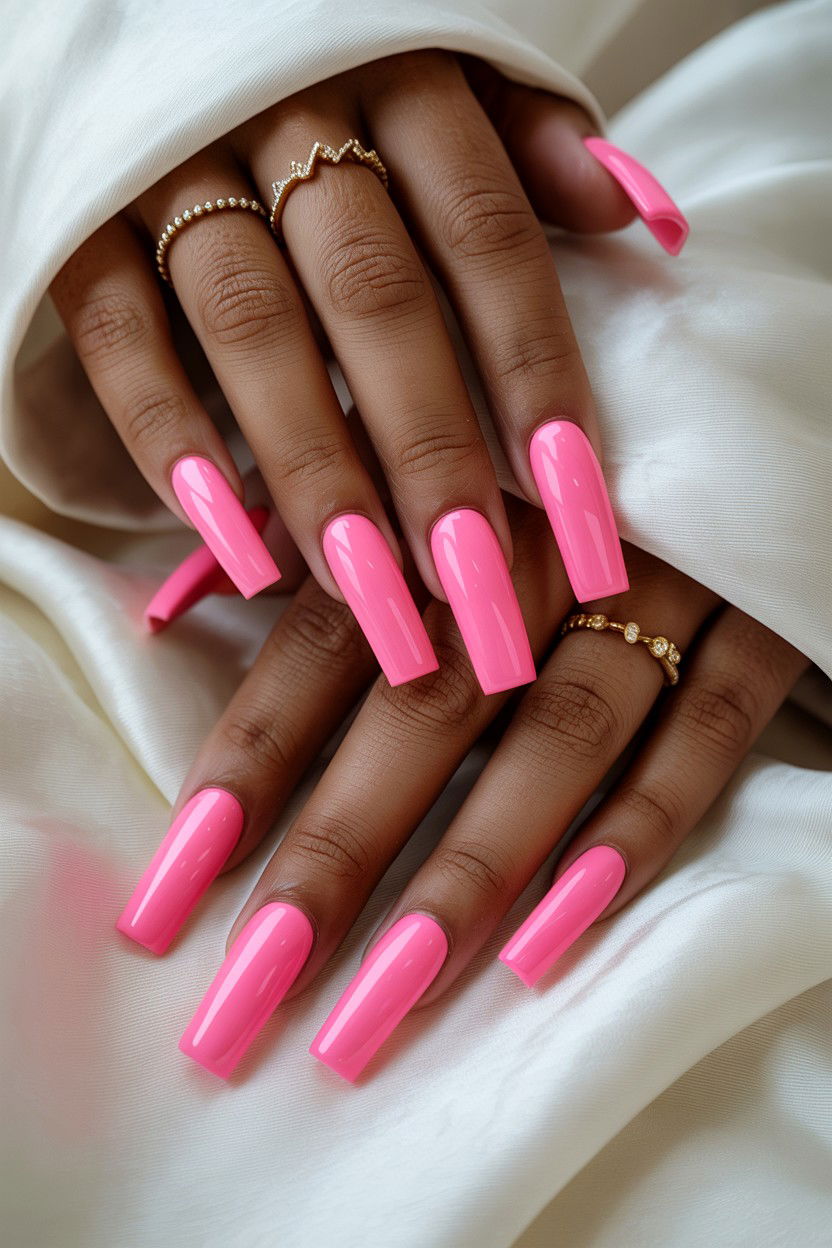 Long Square Pink Nails - 25 Valentine's Day Square Nail Ideas
