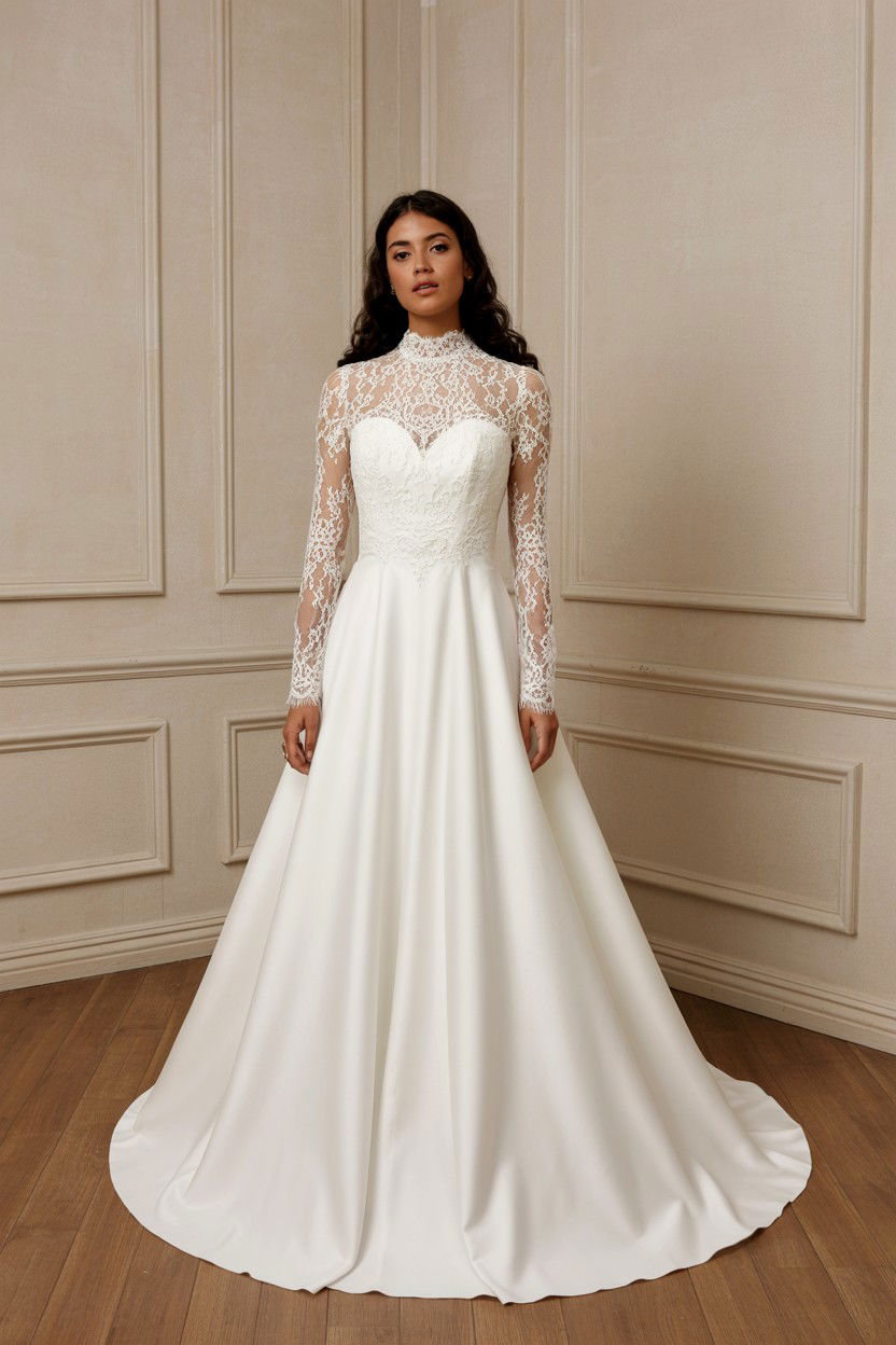 Long sleeve lace bridal dress - 25 Valentine's Day Wedding Dress Ideas