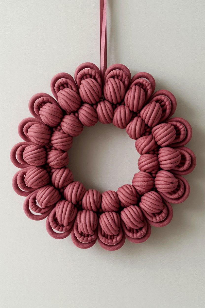 Loopy Yarn Wreath - 25 Yarn Valentine's Day Wreath Ideas