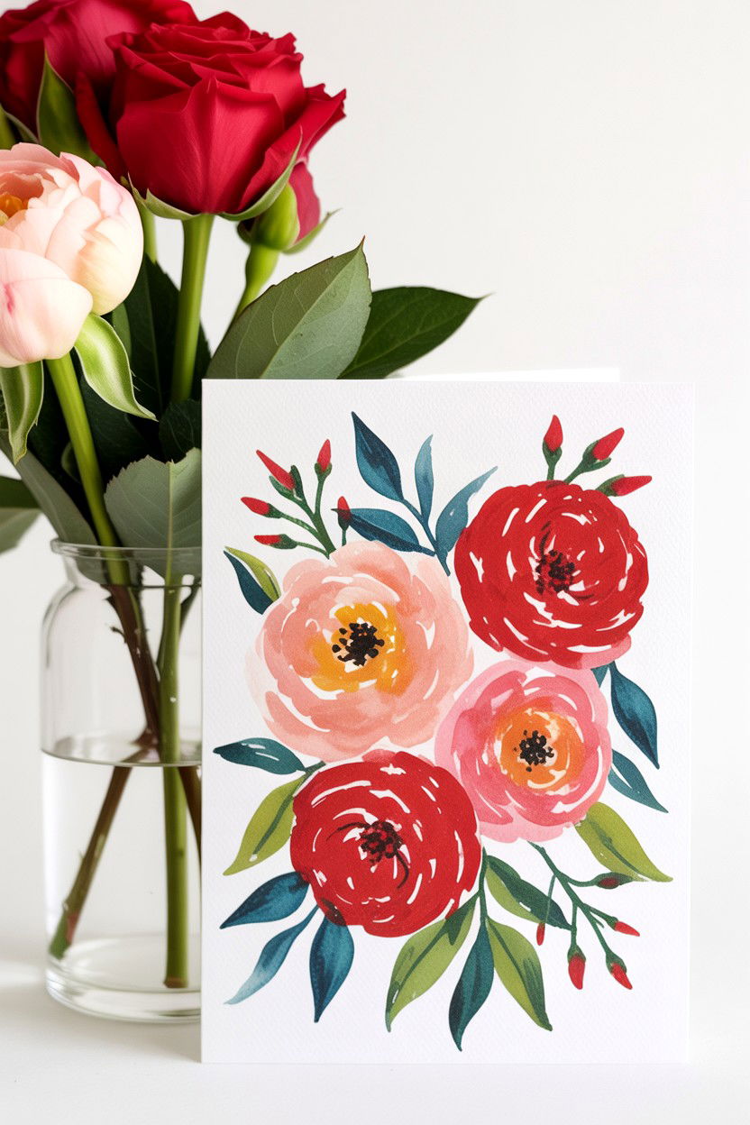 Loose watercolor floral valentine - 25 Watercolor Valentine's Day Card Ideas