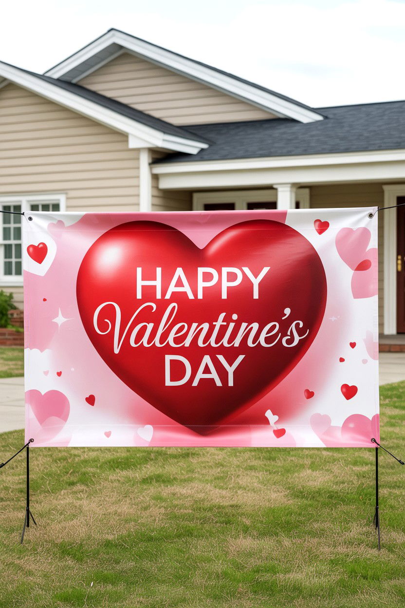 Love Theme Yard Banner - 25 Valentine's Day Yard Decoration Ideas