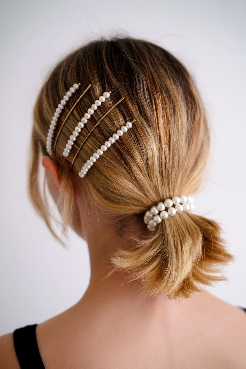 Low Bubble Ponytail Pearl Accessories - 25 Valentine's Day Bubble Ponytail Ideas