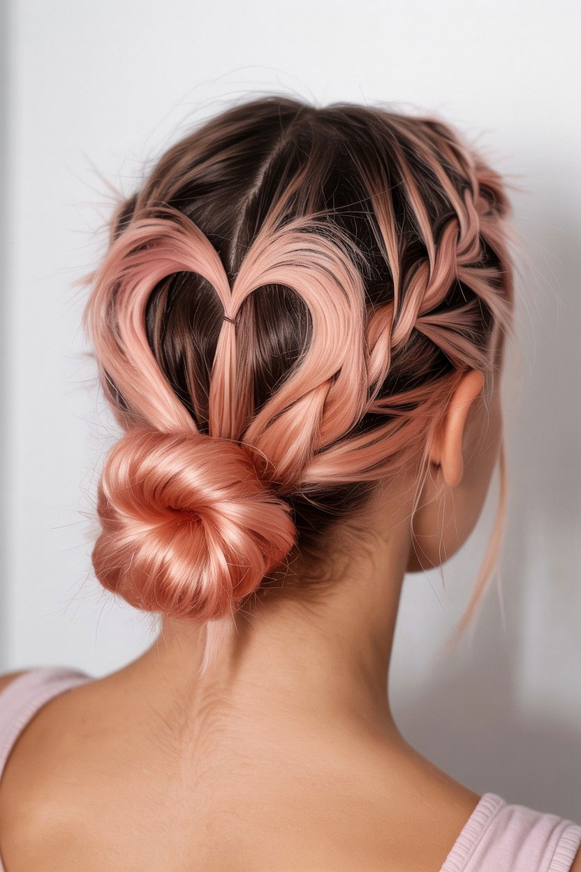 Low Bun Heart Braid - 25 Heart Braid Valentine's Day Ideas