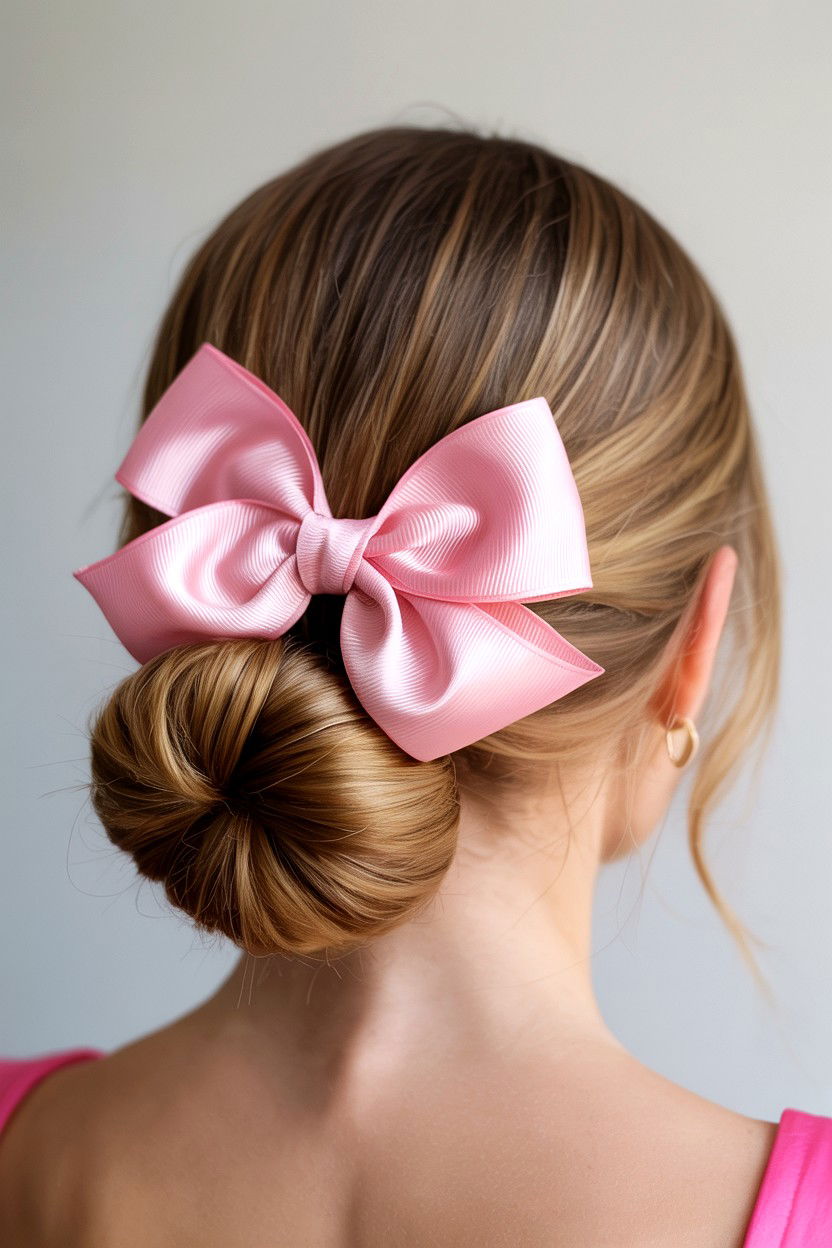 Low Bun With Bow - 25 Valentine's Day Low Bun Hairstyles