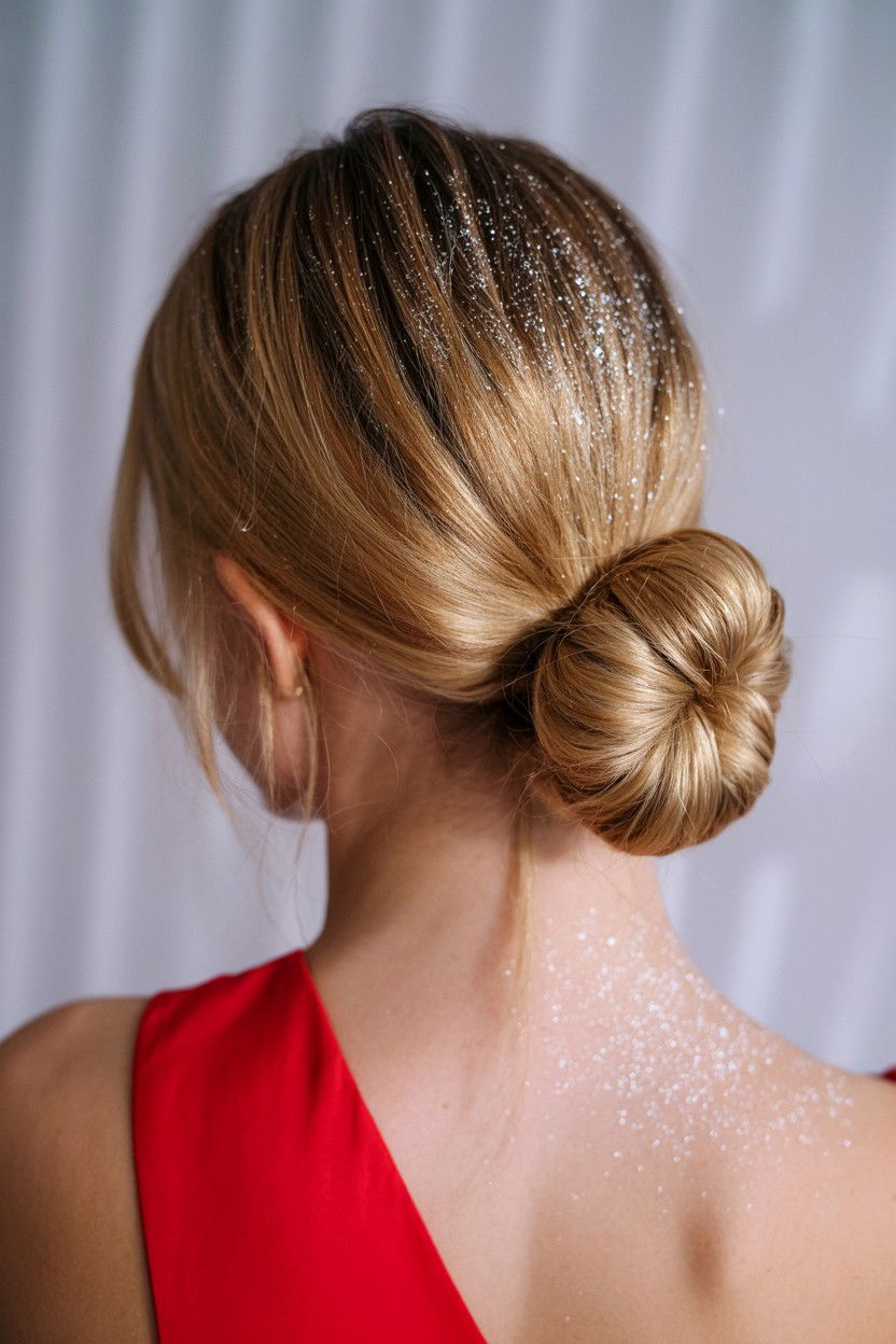 Low Bun With Glitter Spray - 25 Valentine's Day Low Bun Hairstyles