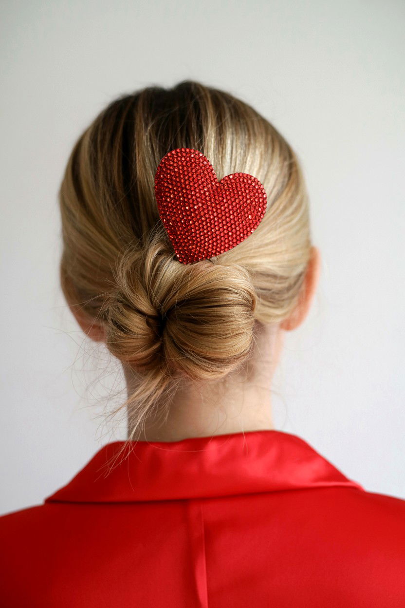 Low Bun With Heart Clip - 25 Valentine's Day Low Bun Hairstyles