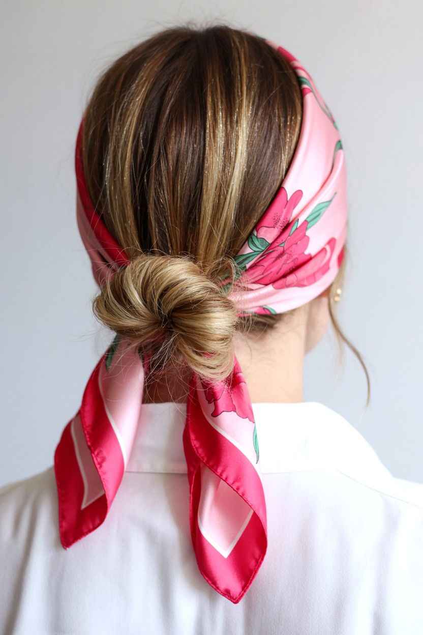 Low Bun With Scarf - 25 Valentine's Day Low Bun Hairstyles