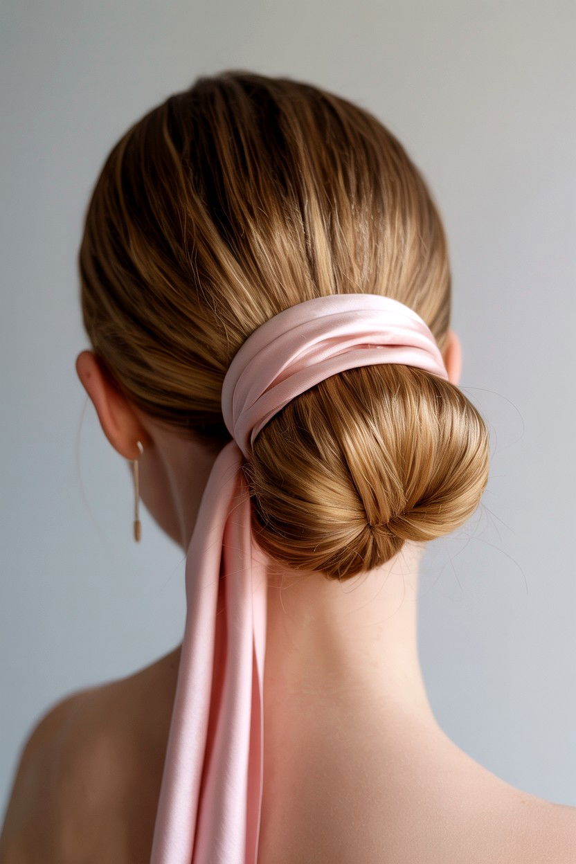 Low Chignon With Silk Ribbon - 25 Valentine's Day Updo Ideas