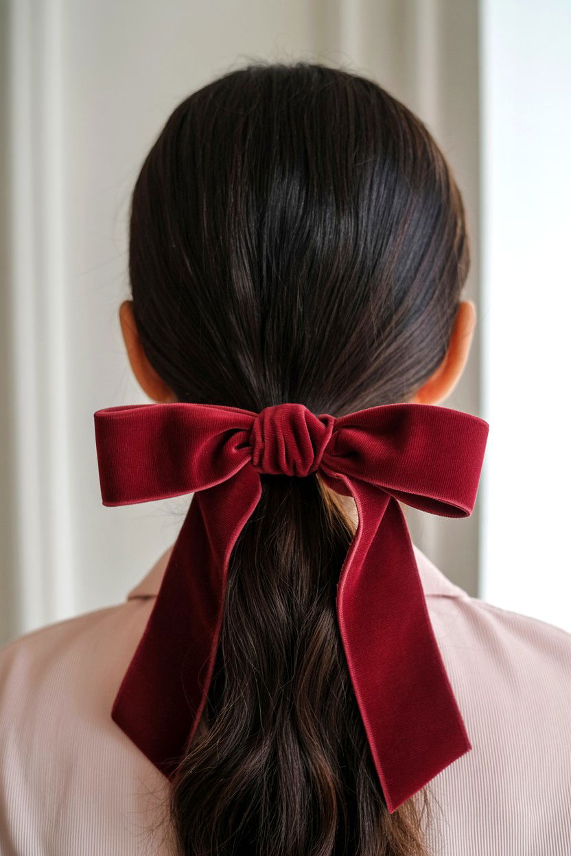 Low Ponytail With Velvet Bow - 25 Romantic Valentine's Day Hairstyles