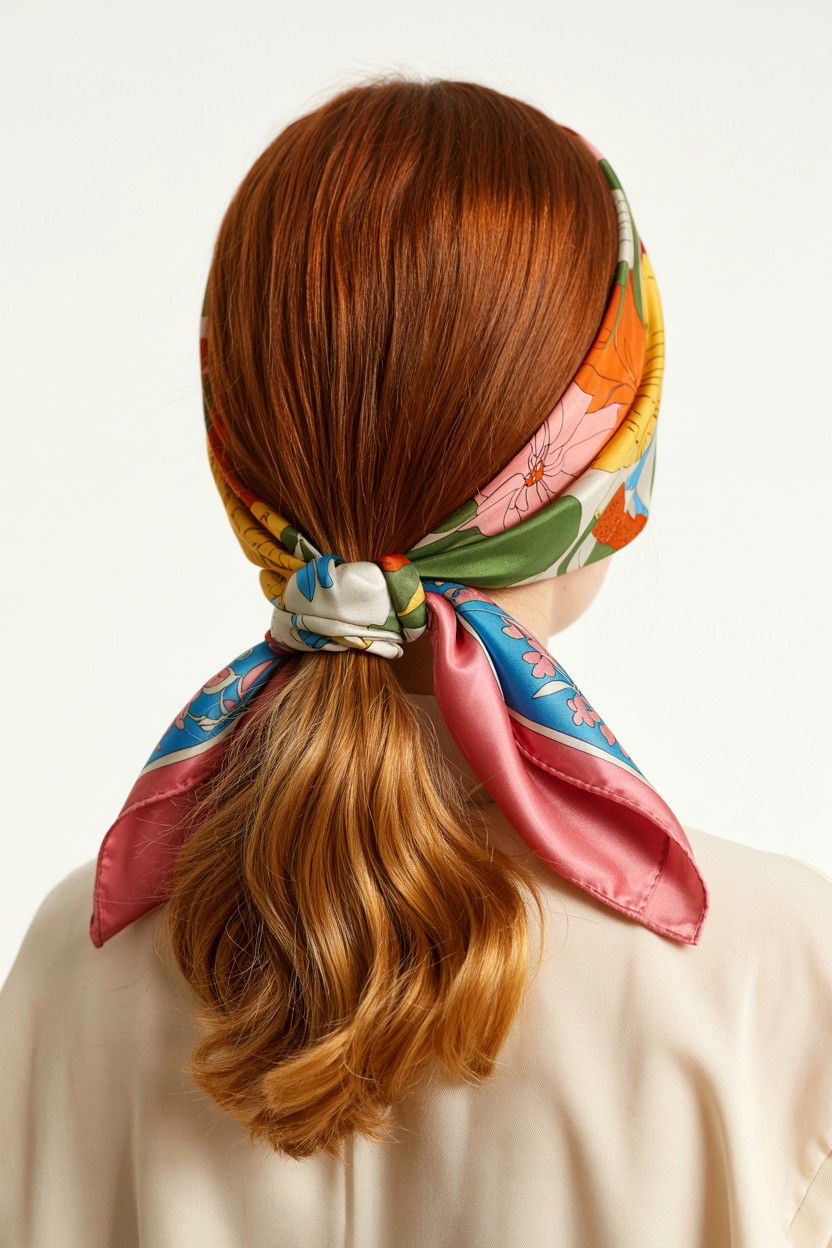 Low ponytail with scarf - 25 Valentine's Day Straight Hair Ideas