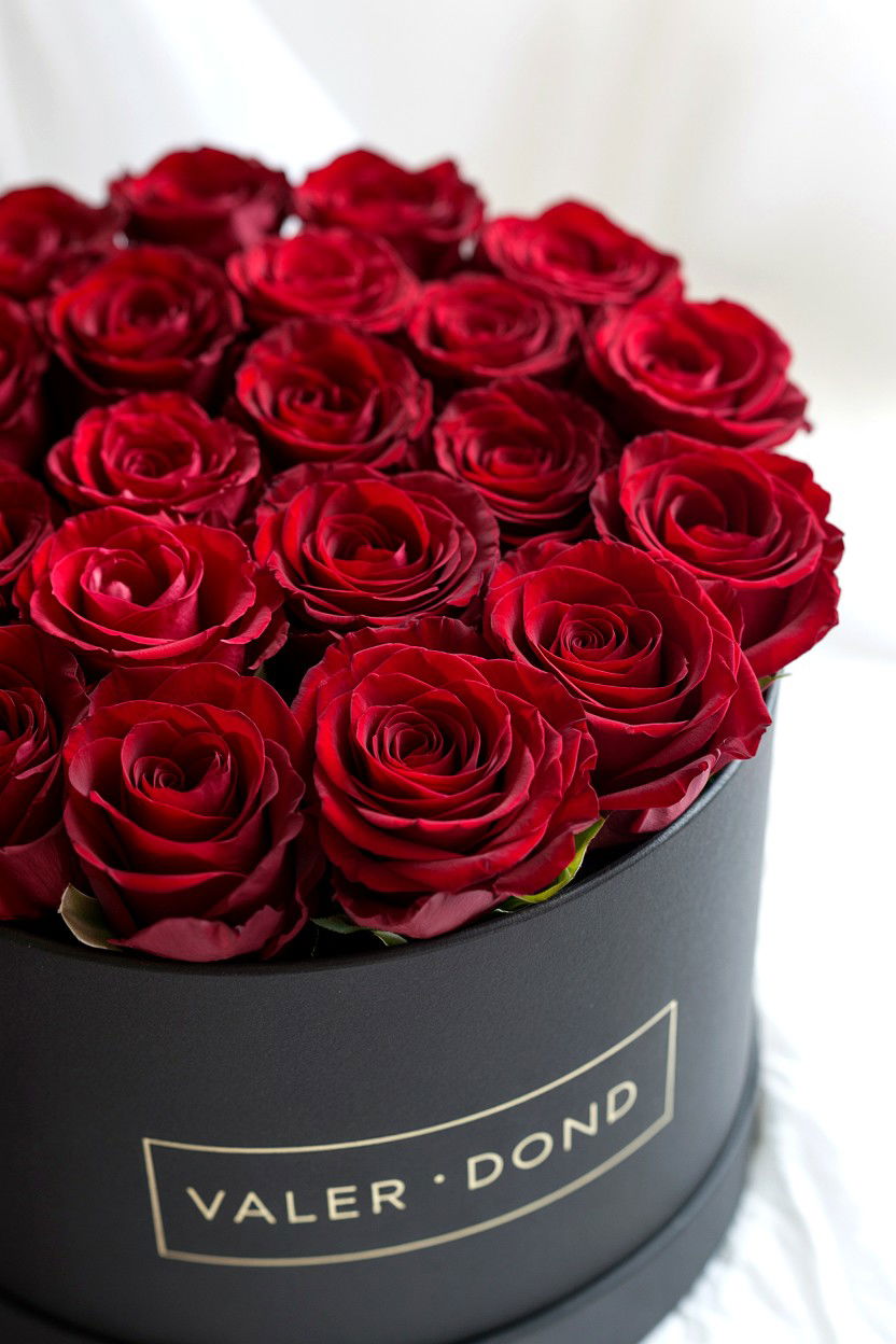 Luxury black box with red roses - 25 Valentine's Day Rose Arrangement Ideas