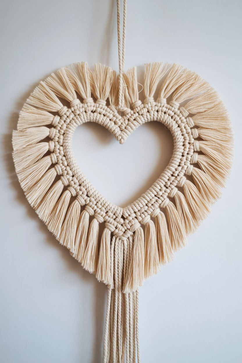 Macrame Heart Door Hanging - 25 Valentine's Day Door Sign Ideas