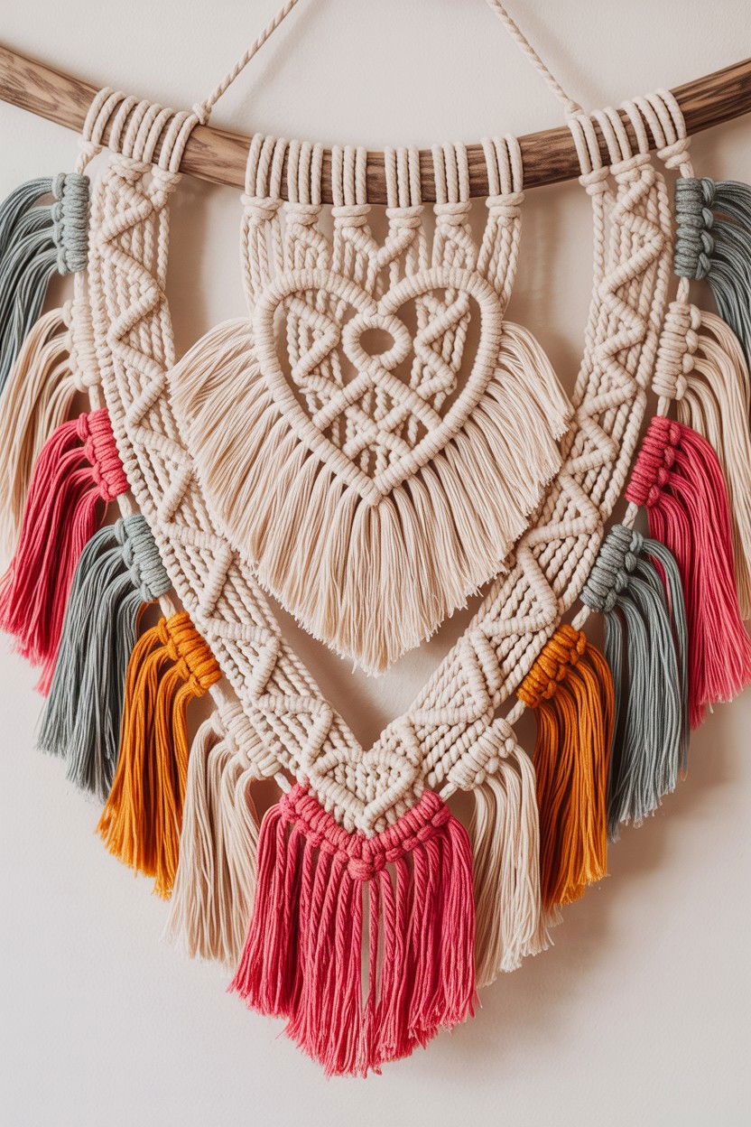 Macrame Heart Wall - 25 Valentine's Day Party Backdrop Ideas