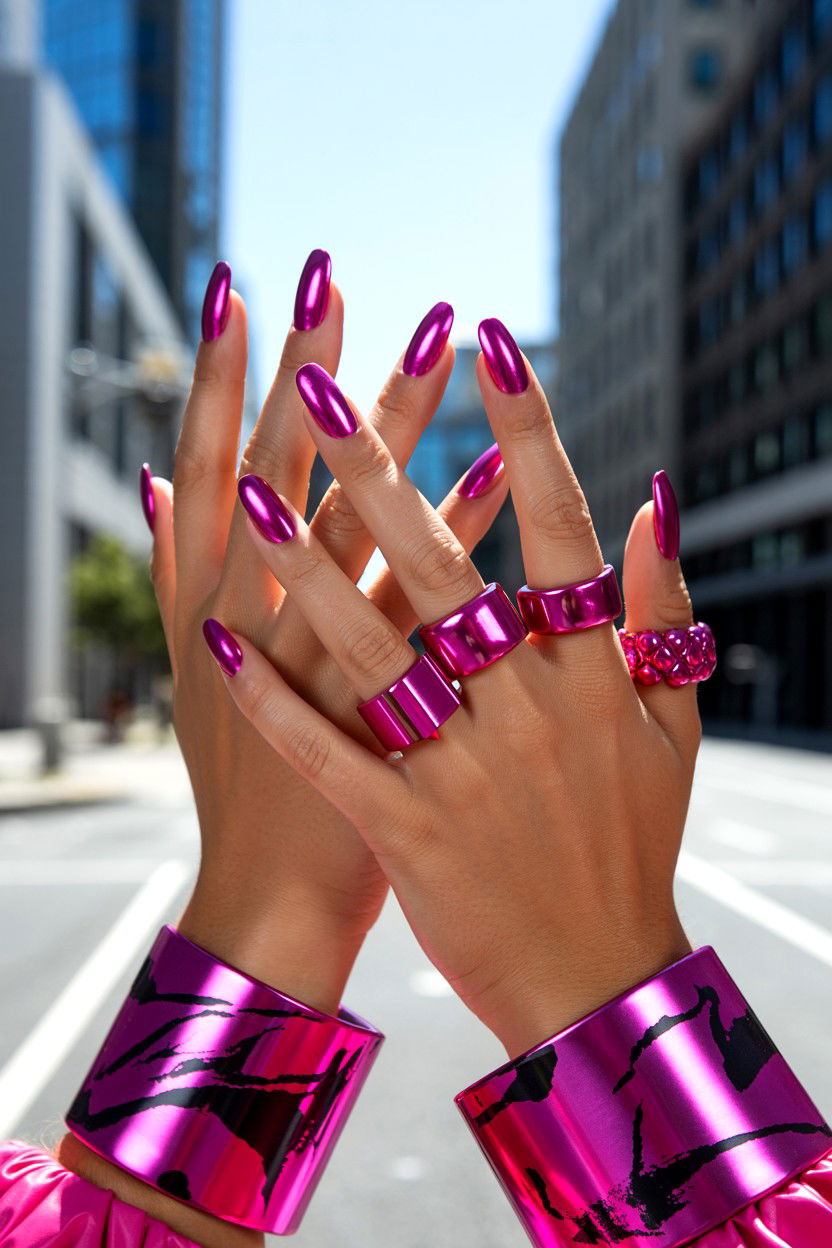 Magenta Chrome - 25 Chrome Valentine's Day Nail Ideas