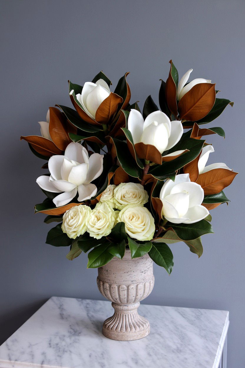 Magnolia And Rose Classic Arrangement - 25 Valentine's Day Mixed Bouquet Ideas