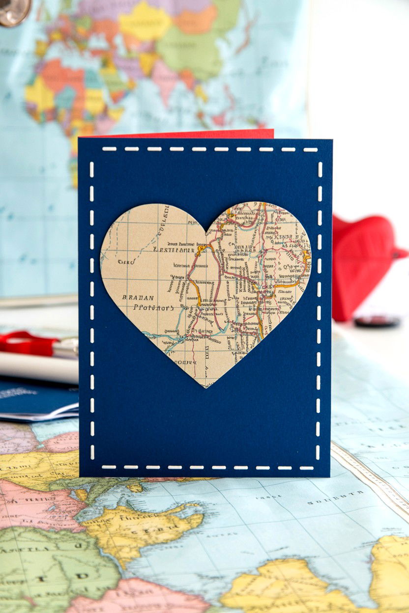 Map Heart Card - 25 Handmade Valentine's Day Cards