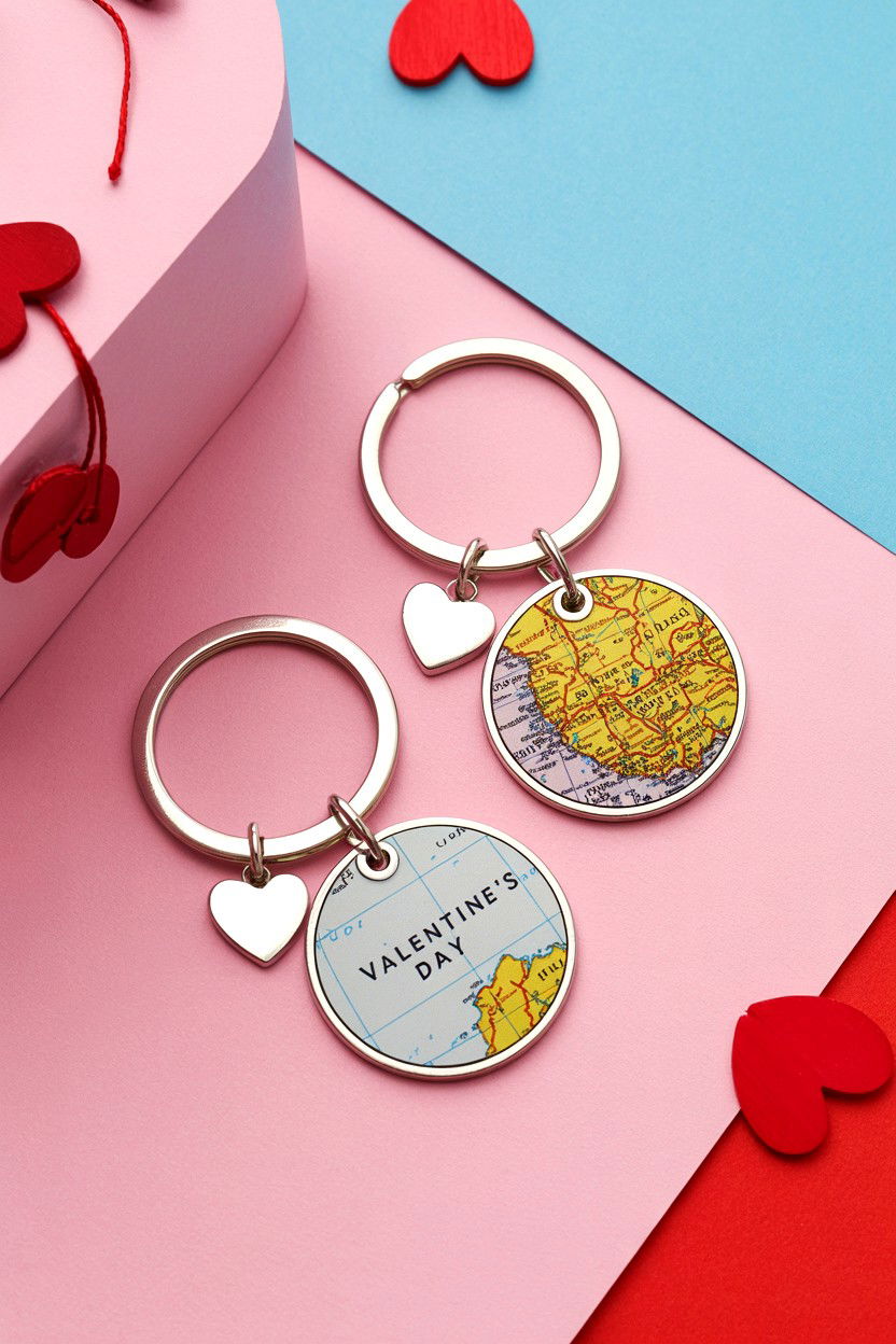 Map Keyring Set - 25 Valentine's Day Map Gift Ideas