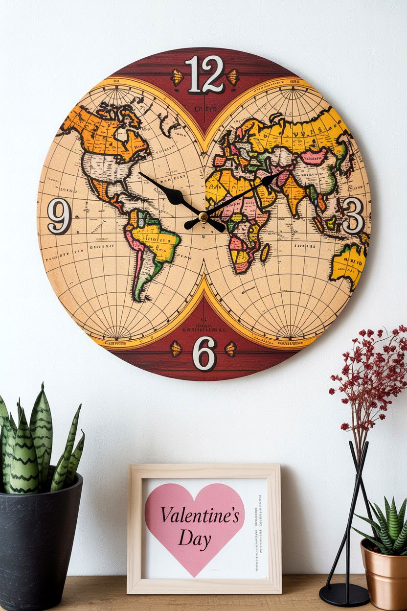 Map Wall Clock - 25 Valentine's Day Map Gift Ideas