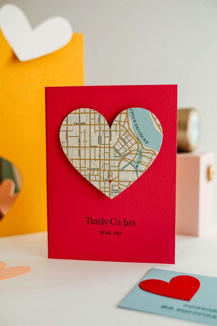 Map location heart card - 25 Sentimental Valentine's Day Card Ideas