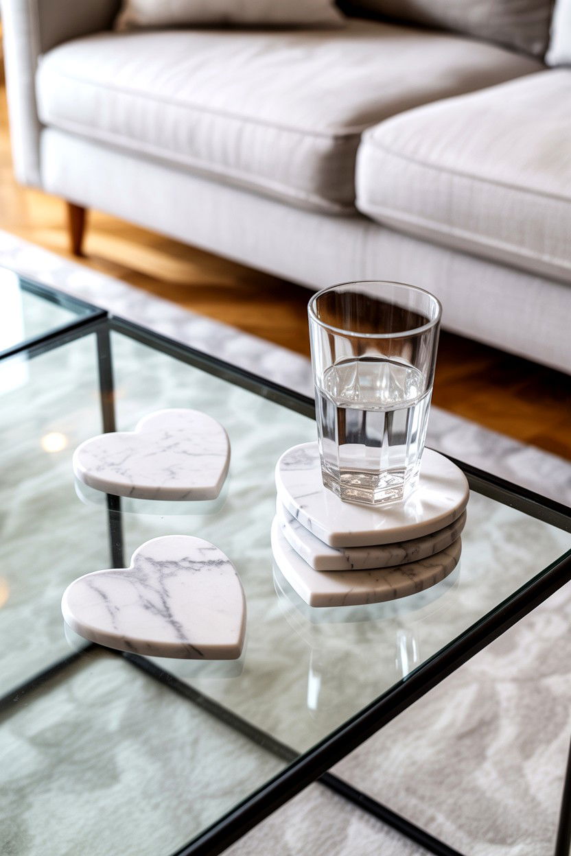 Marble Heart Coasters - 25 Minimalist Valentine's Day Decor Ideas