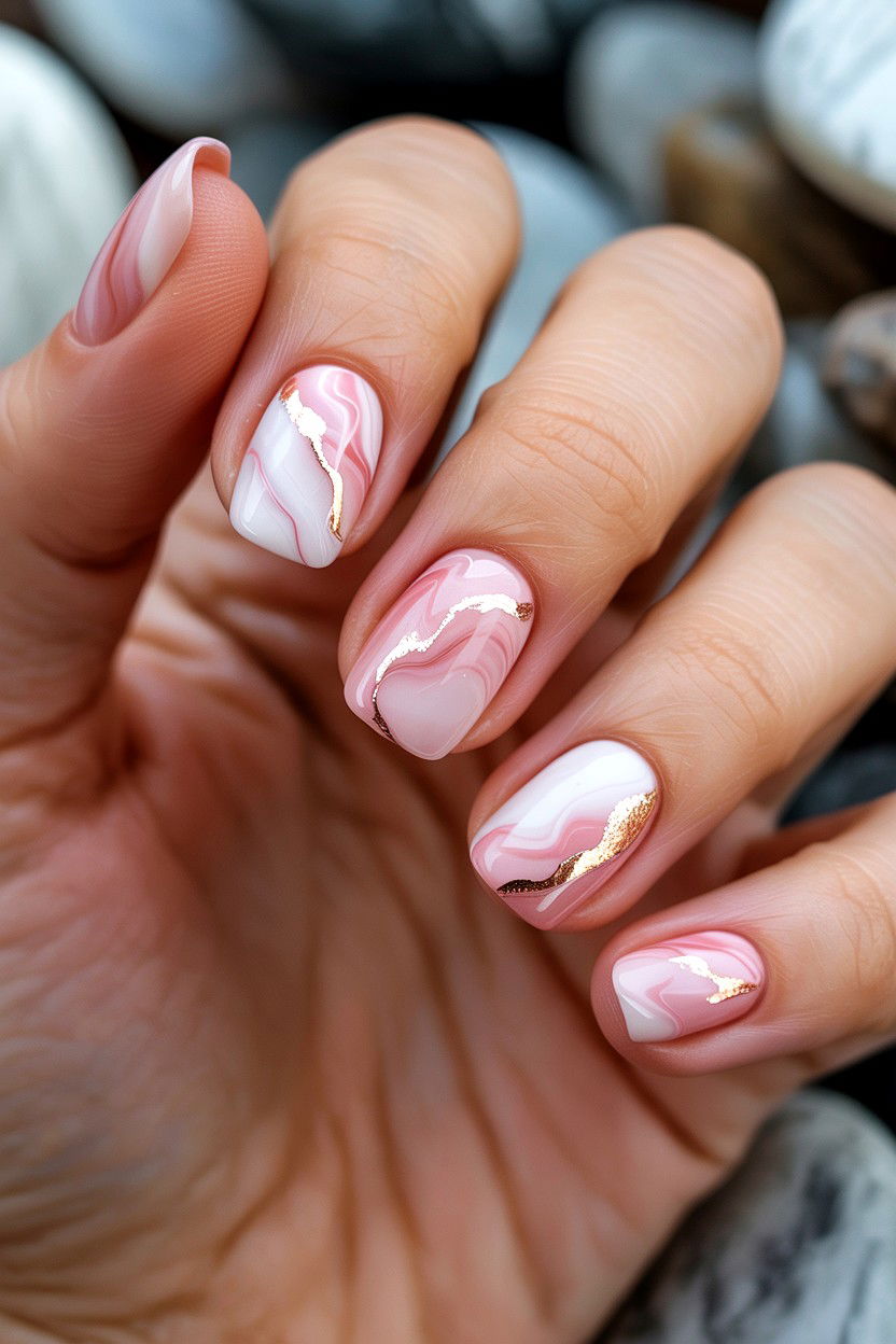 Marble Pink Nails - 25 Abstract Valentine's Day Nail Ideas