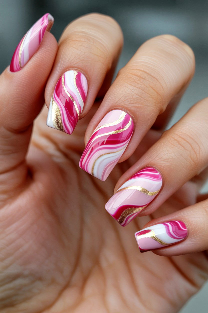 Marble Swirl Nails - 25 Swirl Valentine's Day Nail Ideas