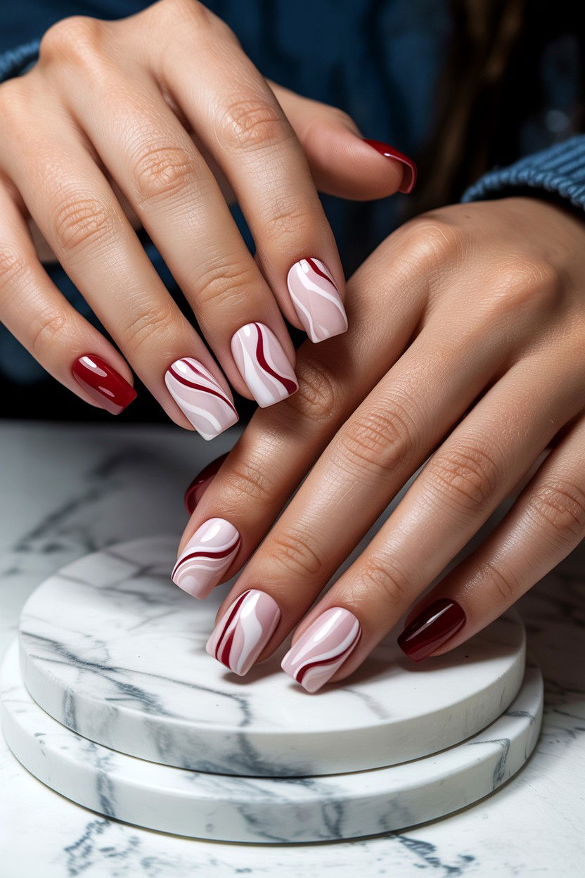 Marble Valentine Square Nails - 25 Valentine's Day Square Nail Ideas