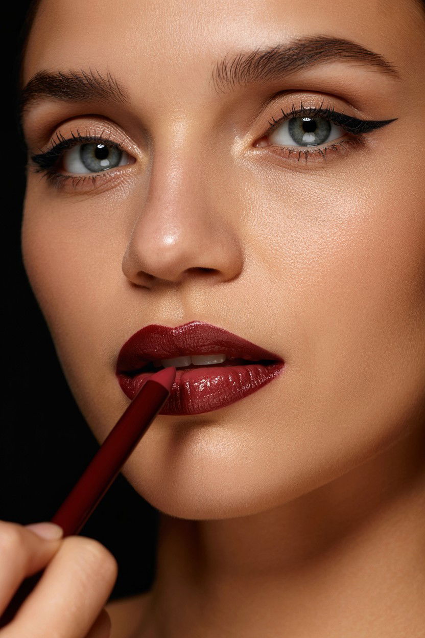 Maroon Lip Liner - 25 Valentine's Day Lip Liner Looks