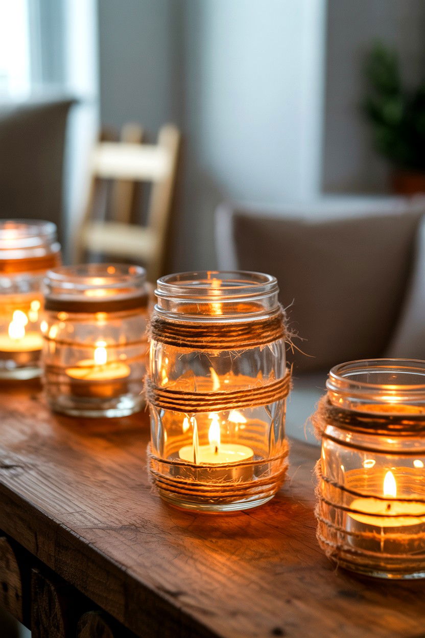 Mason Jar Candle Holders - 25 Farmhouse Valentine's Day Table Ideas