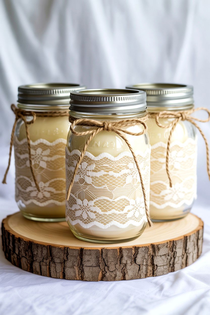 Mason Jar Candle With Lace - 25 Valentine's Day Candle Centerpiece Ideas