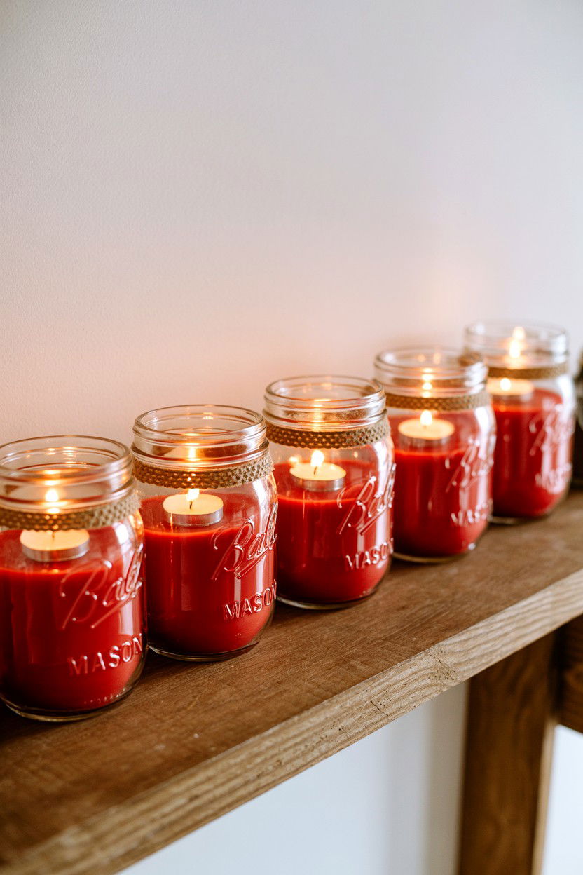 Mason Jar Candles - 25 Budget Valentine's Day Room Setup Ideas