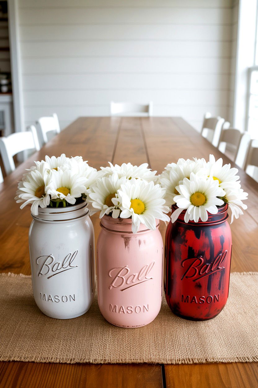 Mason Jar Centerpiece - 25 Farmhouse Valentine's Day Decor Ideas