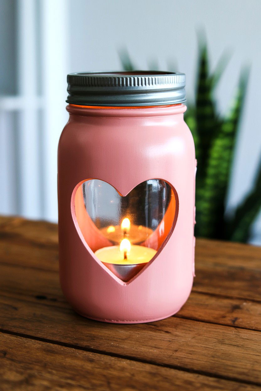 Mason Jar Heart Cutout - 25 Valentine's Day Candle Holder Ideas