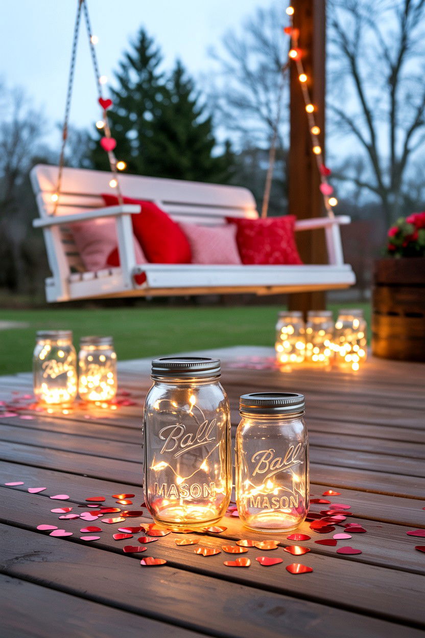 Mason Jar Lighting - 25 Valentine's Day Porch Swing Ideas