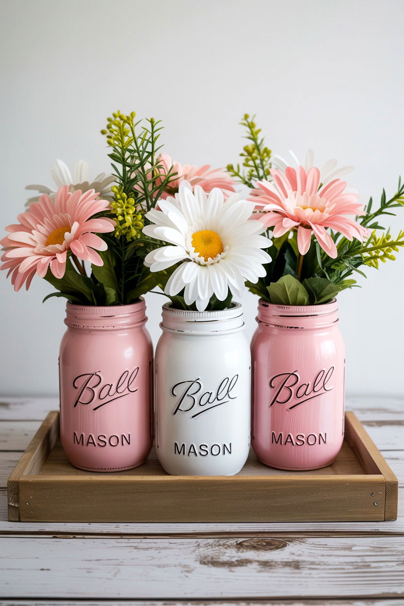 Mason Jar Silk Flower Display - 25 Valentine's Day Fake Flower Ideas