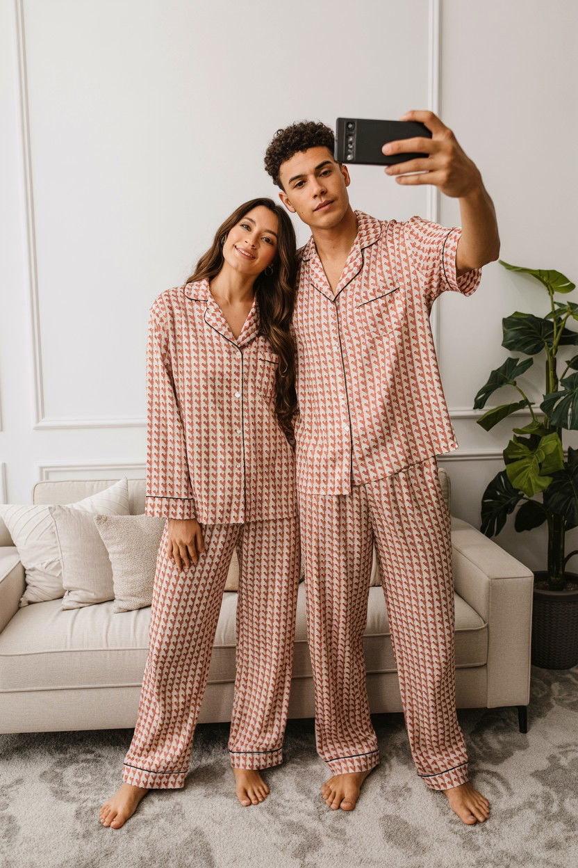 Matching Pajamas Selfie - 25 Long Distance Valentine's Day Photo Ideas