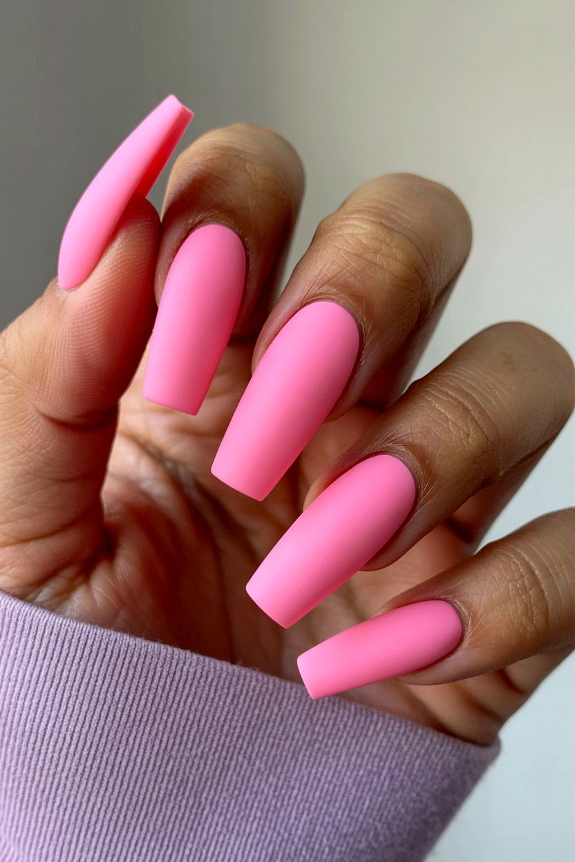 Matte Pink Coffin - 25 Valentine's Day Coffin Nail Ideas