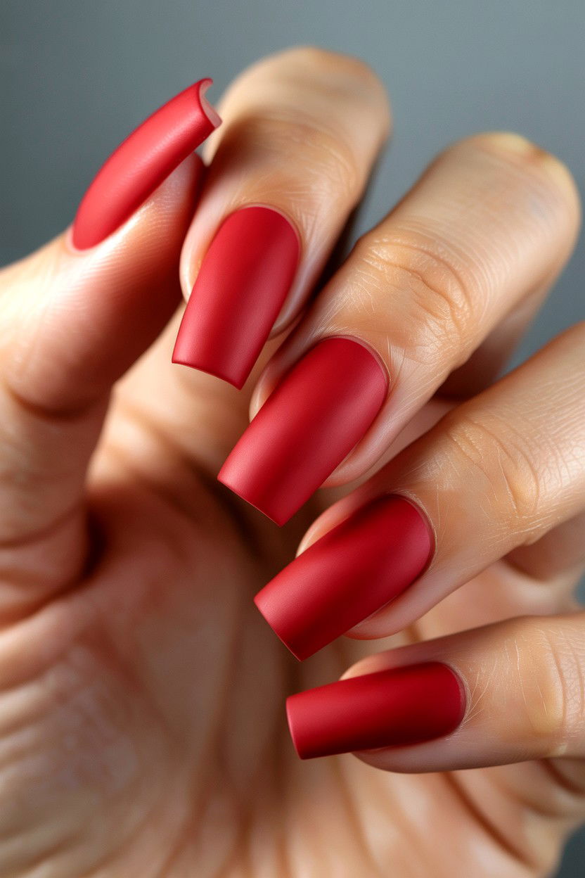 Matte Red Finish - 25 Long Valentine's Day Nail Designs