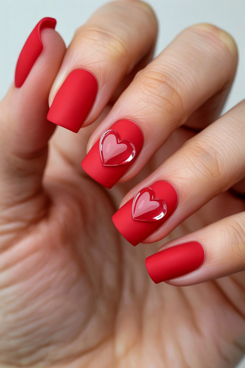 Matte Red Nails - 25 3D Valentine's Day Nail Art Ideas