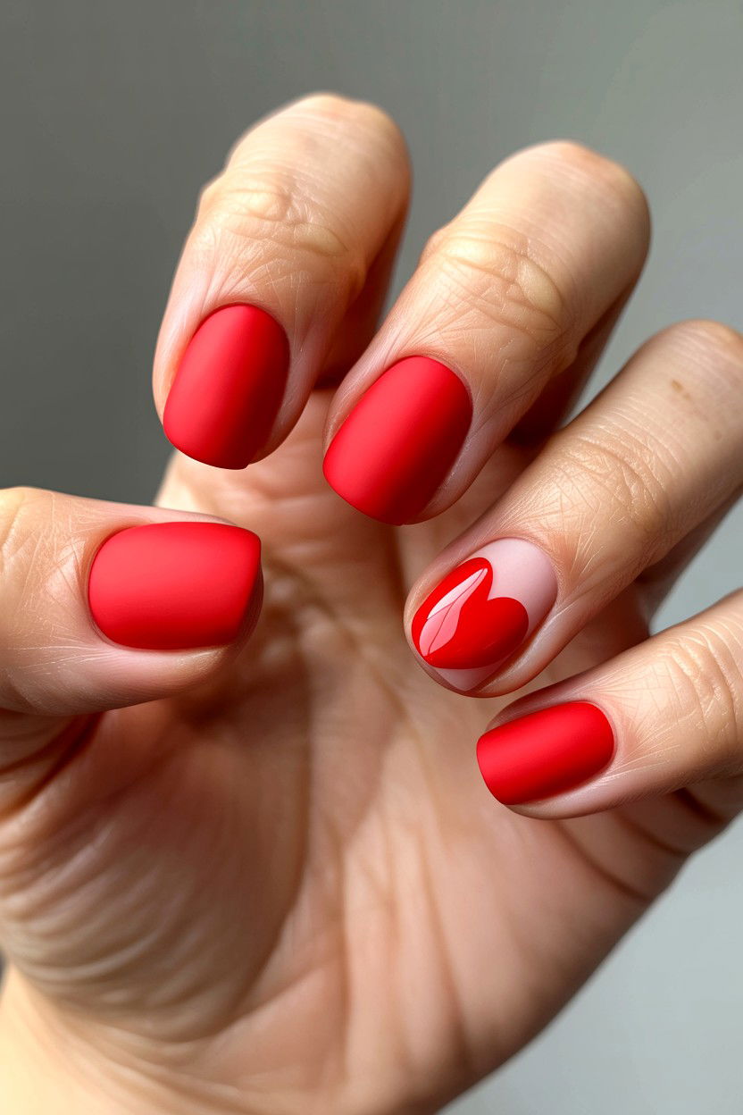 Matte Red Nails - 25 Short Valentine's Day Nail Ideas