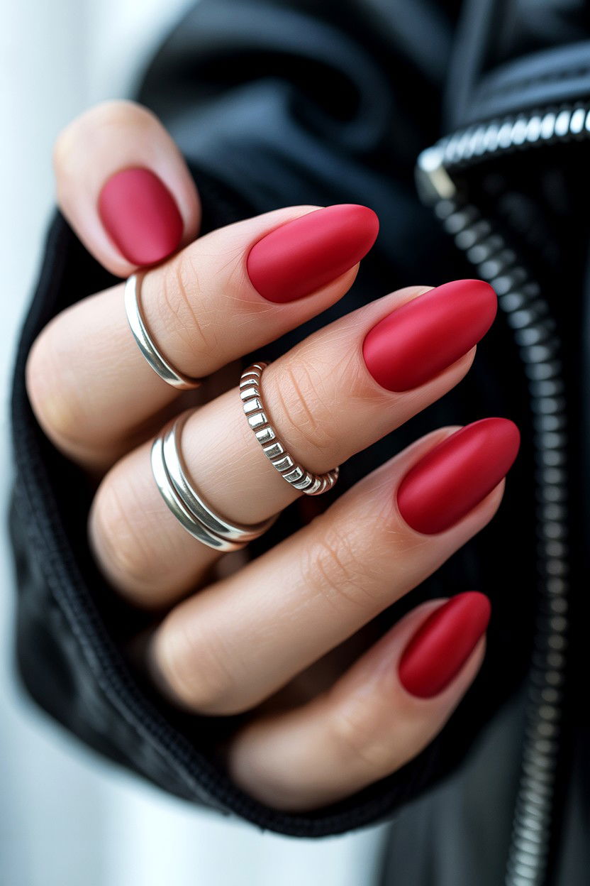 Matte Red Nails - 25 Valentine's Day Almond Nail Ideas
